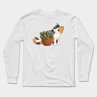 Calico Cat With Flower Long Sleeve T-Shirt